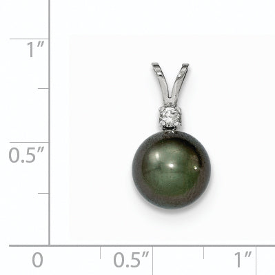 14k WG 9 10mm Round Saltwater Cultured Tahitian Pearl .05ct Dia. Pendant