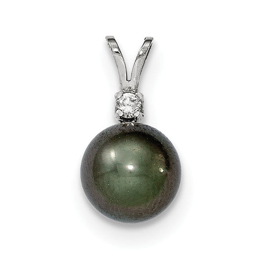 14k WG 9 10mm Round Saltwater Cultured Tahitian Pearl .05ct Dia. Pendant