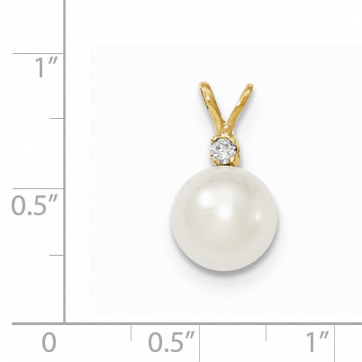 14k 9 10mm White Saltwater Culutured South Sea Pearl .05ct Diamond Pendant
