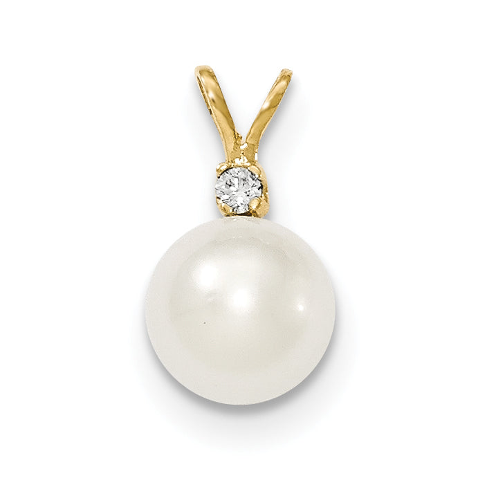 14k 9 10mm White Saltwater Culutured South Sea Pearl .05ct Diamond Pendant