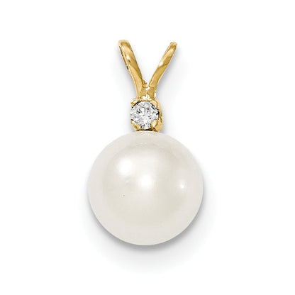 14k 9 10mm White Saltwater Culutured South Sea Pearl .05ct Diamond Pendant