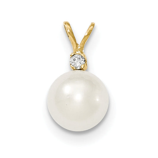 14k 9 10mm White Saltwater Culutured South Sea Pearl .05ct Diamond Pendant