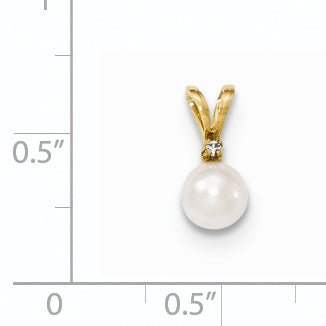 14k 6 7mm Round White Saltwater Akoya Cultured Pearl Diamond Pendant