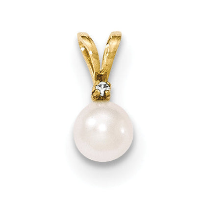 14k 6 7mm Round White Saltwater Akoya Cultured Pearl Diamond Pendant