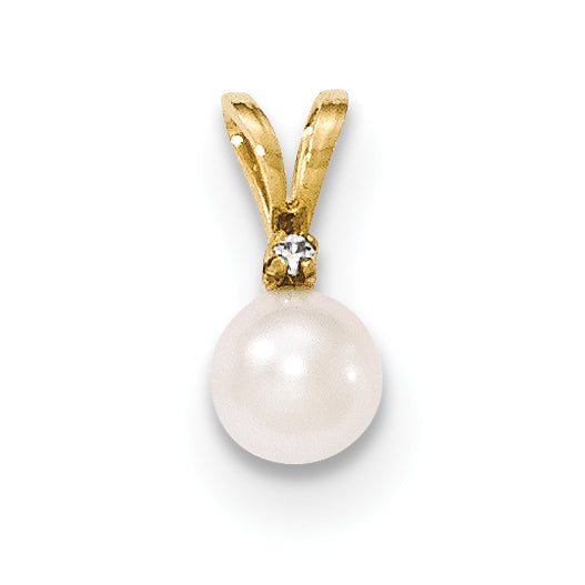 14k 6 7mm Round White Saltwater Akoya Cultured Pearl Diamond Pendant