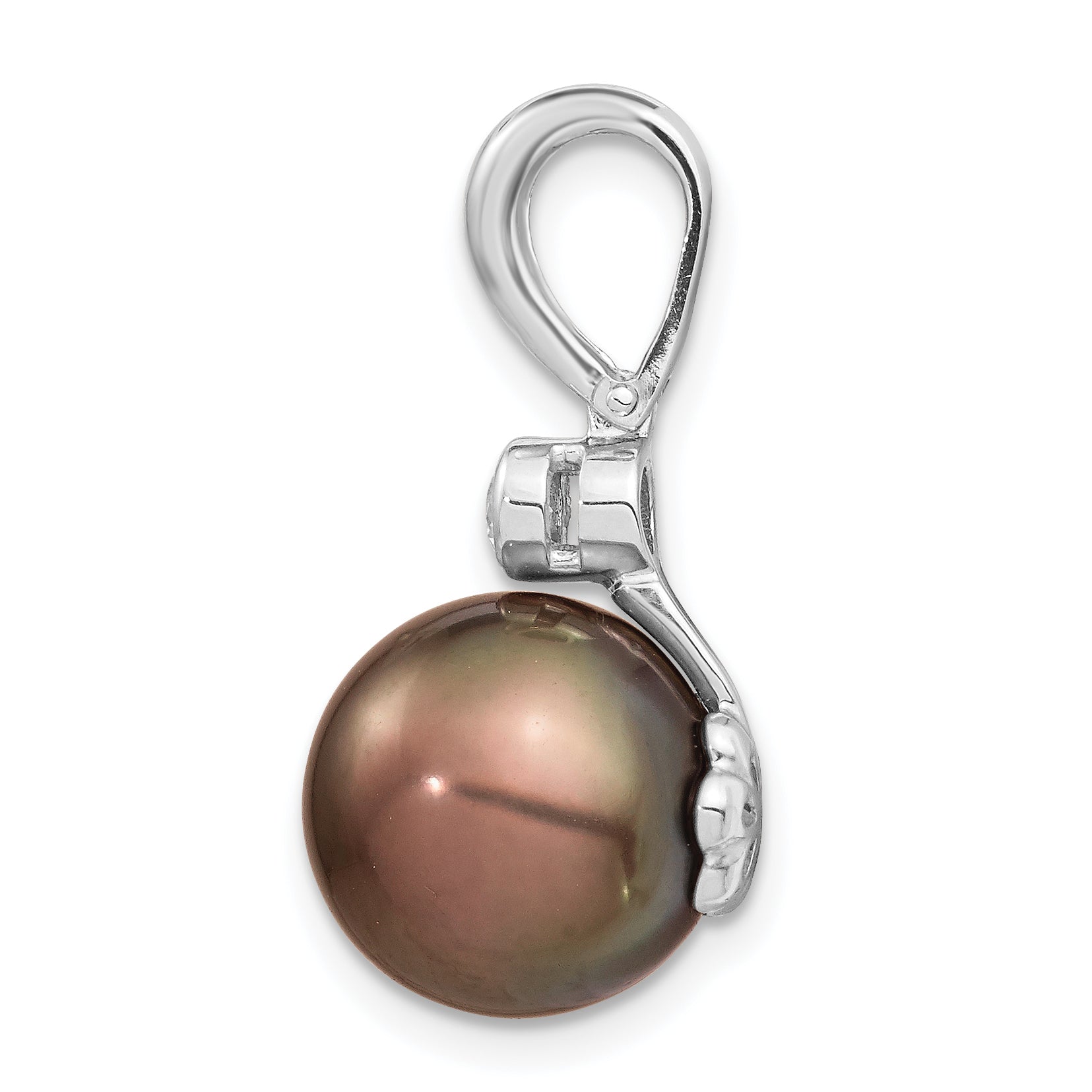14K WG 10 11mm Round Saltwater Cultured Tahitian Pearl .07ct Dia. Pendant