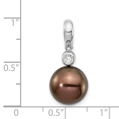 14K WG 10 11mm Round Saltwater Cultured Tahitian Pearl .07ct Dia. Pendant