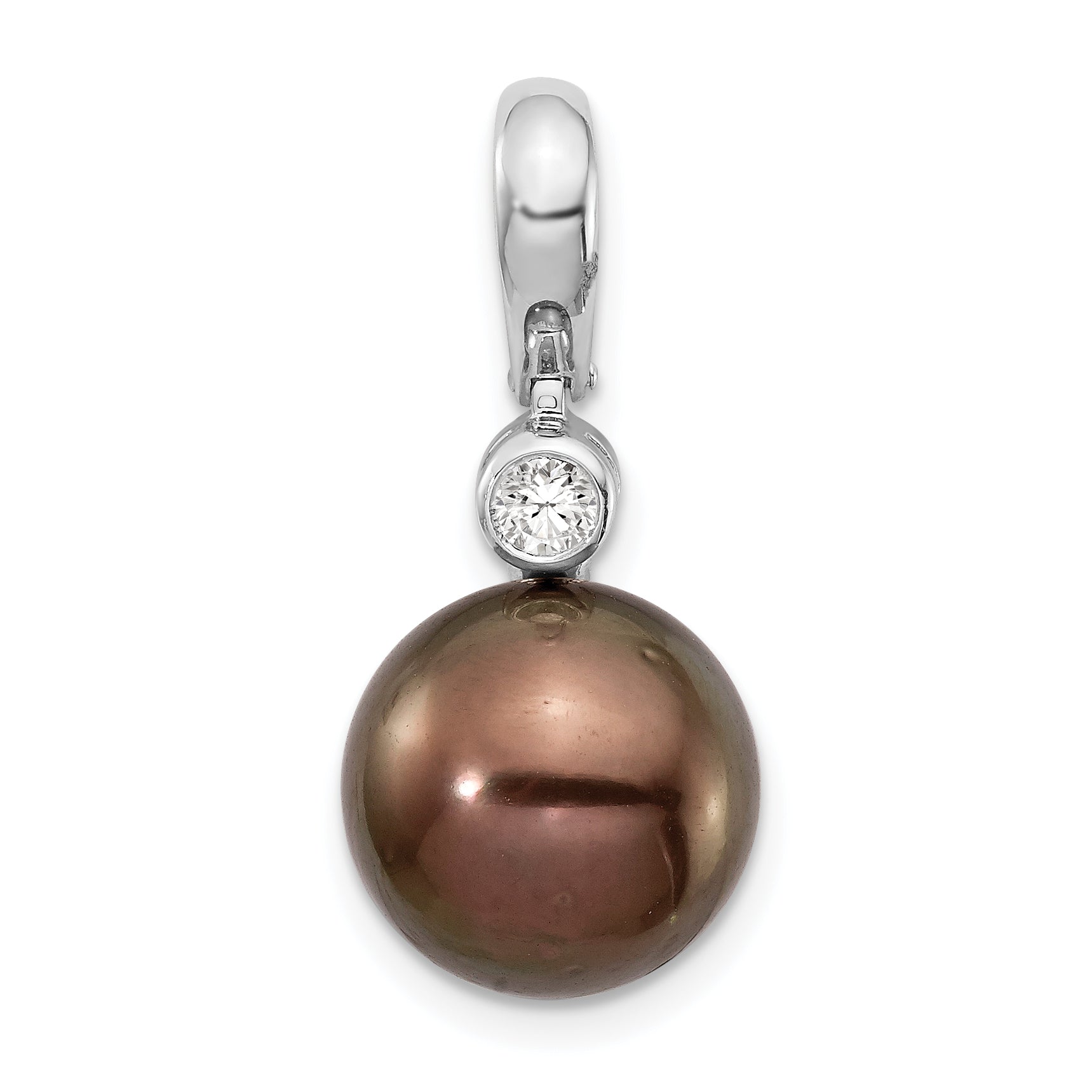 14K WG 10 11mm Round Saltwater Cultured Tahitian Pearl .07ct Dia. Pendant