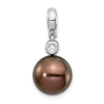 14K WG 10 11mm Round Saltwater Cultured Tahitian Pearl .07ct Dia. Pendant