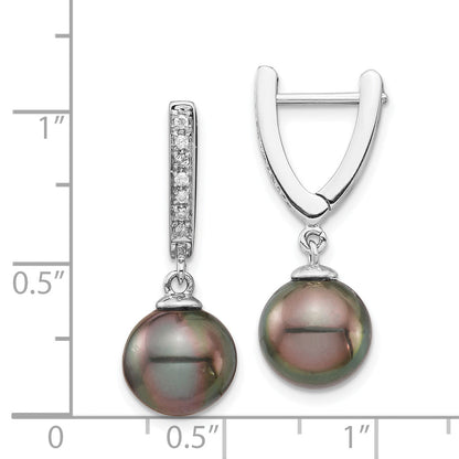 14K WG 9 10mm Round Saltwater Cultured Tahitian Pearl Diam Dangle Earrings