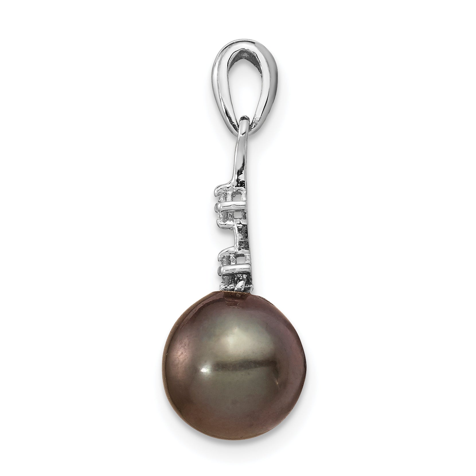 14K WG 8 9mm Teardrop Saltwater Cultured Tahitian Pearl .04ct Dia. Pendant
