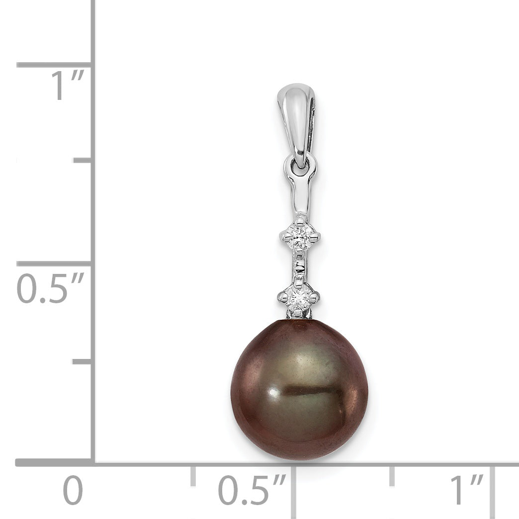 14K WG 8 9mm Teardrop Saltwater Cultured Tahitian Pearl .04ct Dia. Pendant