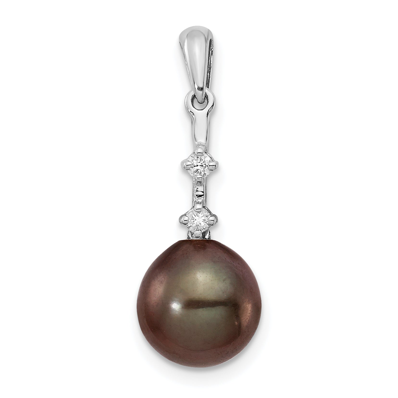 14K WG 8 9mm Teardrop Saltwater Cultured Tahitian Pearl .04ct Dia. Pendant