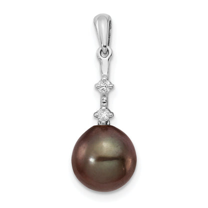 14K WG 8 9mm Teardrop Saltwater Cultured Tahitian Pearl .04ct Dia. Pendant