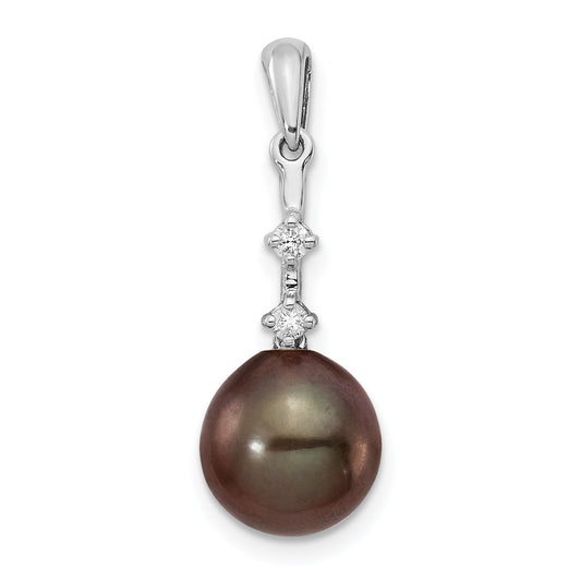 14K WG 8 9mm Teardrop Saltwater Cultured Tahitian Pearl .04ct Dia. Pendant