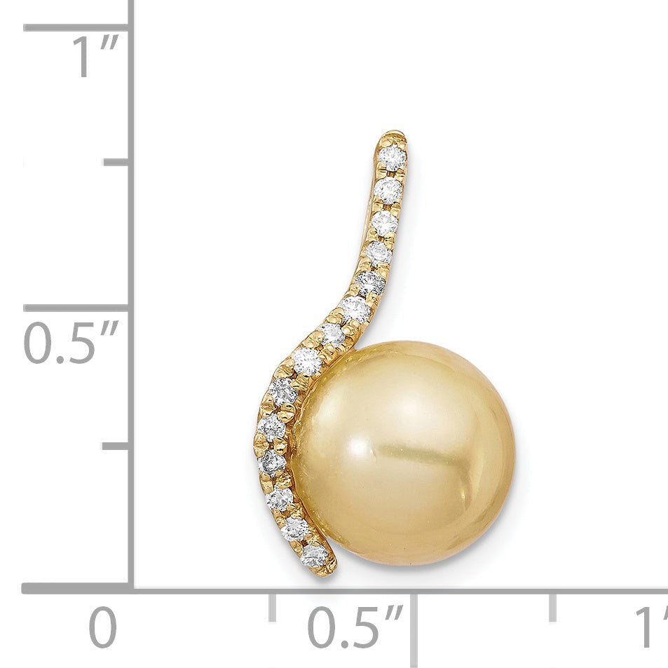 14K 10 11mm Golden Saltwater Cultured South Sea Pearl .125ct Dia Pendant