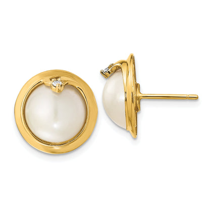 14k 10 12mm Cultured Mabe Pearl and Diamond Earrings