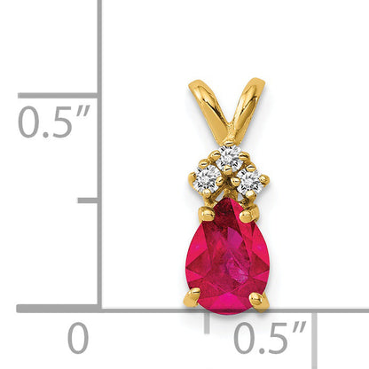 14k 7x5mm Pear Ruby VS Diamond pendant