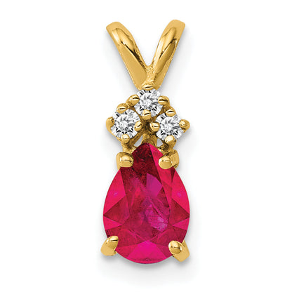 14k 7x5mm Pear Ruby AAA Diamond pendant