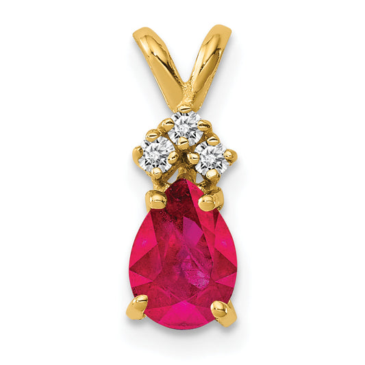 14k 7x5mm Pear Ruby AAA Diamond pendant