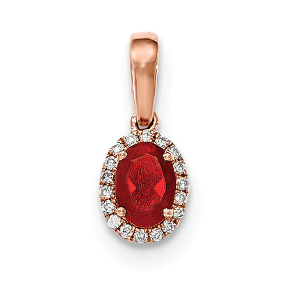 14k Rose Gold Oval Fire Opal and Diamond Halo Pendant