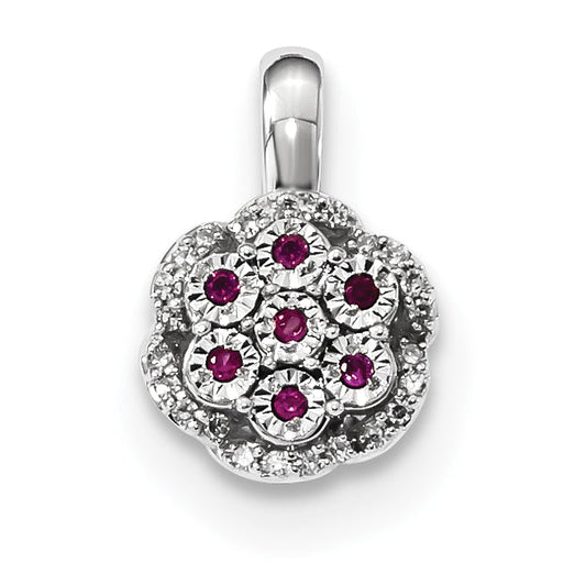 14k White Gold Diamond and Ruby Pendant