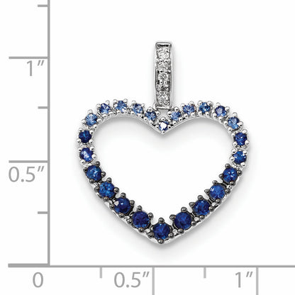 14k White Gold Diamond and Blue Sapphire Heart Pendant