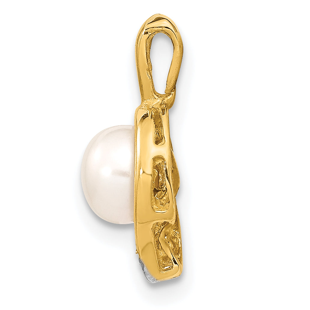 14K 5 6mm White Button Freshwater Cultured Pearl .01 Diamond Pendant