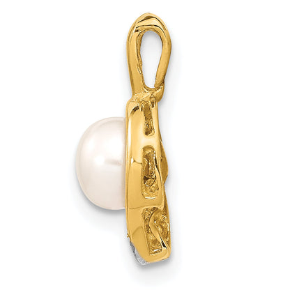 14K 5 6mm White Button Freshwater Cultured Pearl .01 Diamond Pendant