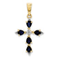 Natural Diamond and Sapphire Cross Pendant in 14k Yellow Gold
