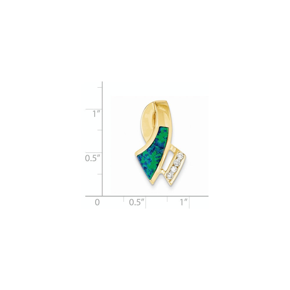 14k Yellow Gold Simulated Opal u0026 Diamond Omega Slide Pendant